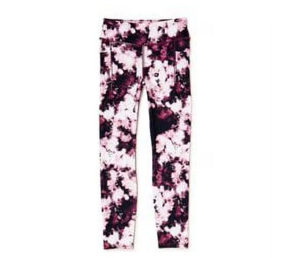 Avia Girls' Active Printed Full Length Legging Multi- Burgundy/ Cream Size JR L